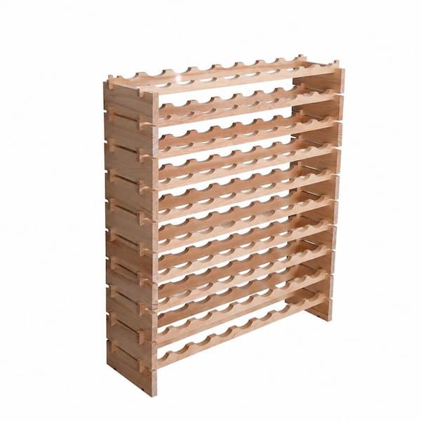 Modern Pine Wood Freestanding Stackable Wine Bottle Caddy for Floor or Countertop, 100 Bottle