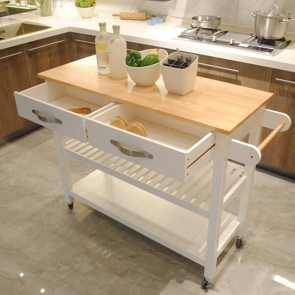 New Wooden Kitchen Utility Trolley Cart Drawer 2 Shelves Cabinet Rack White AU 