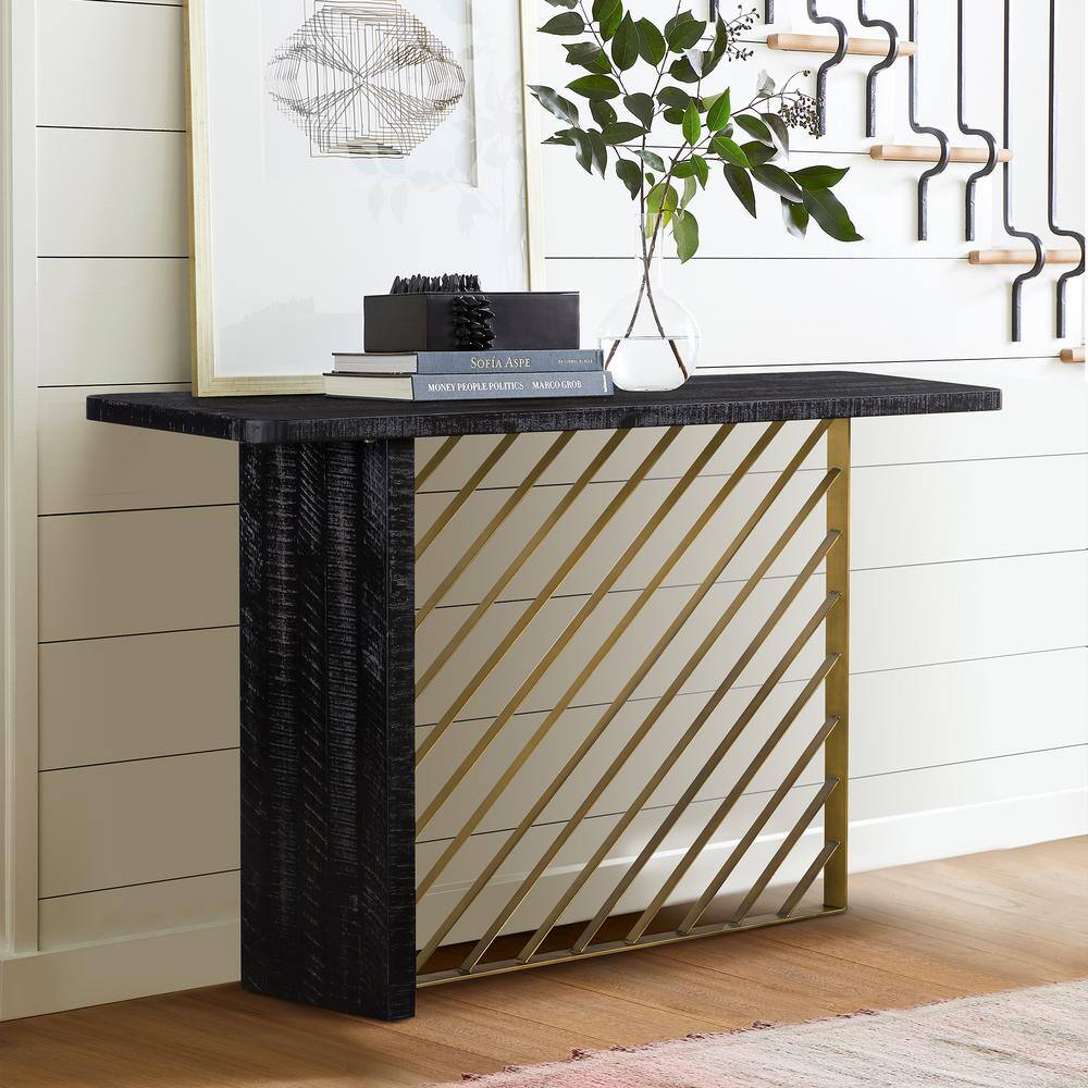 Monaco Black Wood and Antique Brass 47" Console Table