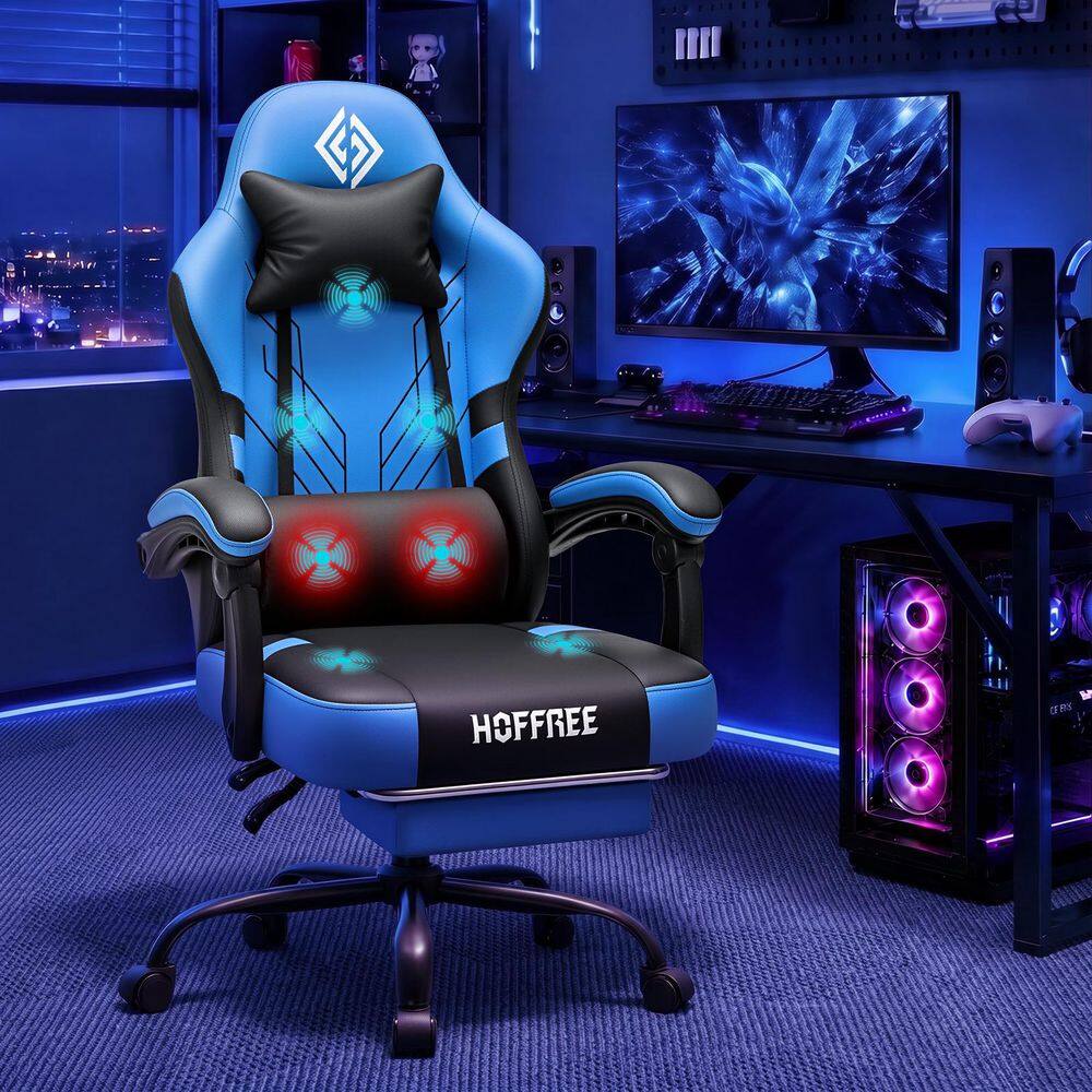 Faux Leather Heated and Massage Ergonomic Gaming Chair with 7-Point Vibration Function and Footrest