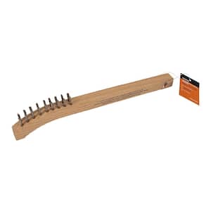 Stainless Steel Scratch Brush with Curved Wooden Handle, 2 x 9 Stainless Steel Bristle Rows