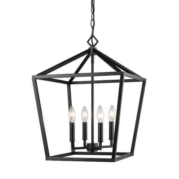 4-Light 16 in. Wide Matte Black Taper Candle Pendant