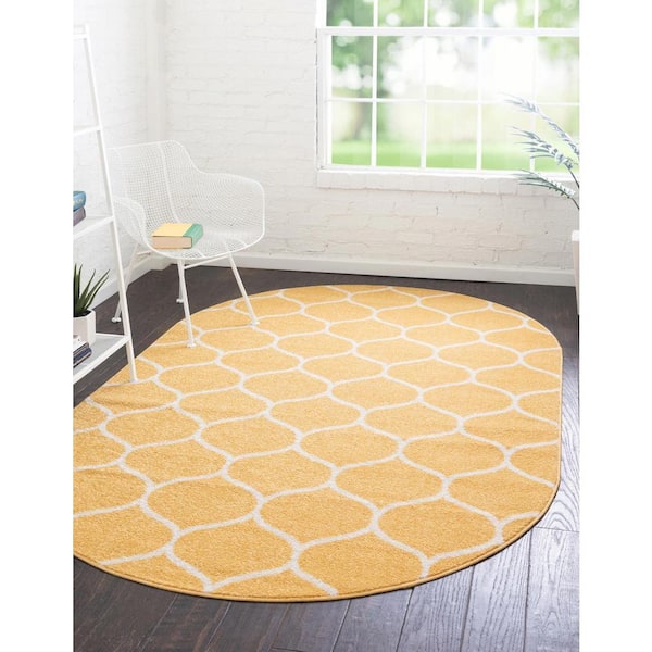 Trellis Frieze Rounded Yellow 3 ft. x 5 ft. Area Rug