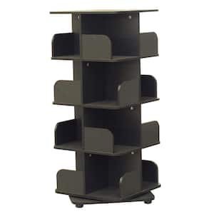 SignatureHome Black Finish Wood Material Hartwick 4-Tier Revolving Bookcase With 16 Shelves Size: 19"W x 19"L x 42"H