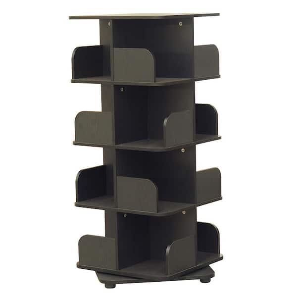 Signature Home SignatureHome Black Finish Wood Material Hartwick 4-Tier Revolving Bookcase With 16 Shelves Size: 19"W x 19"L x 42"H