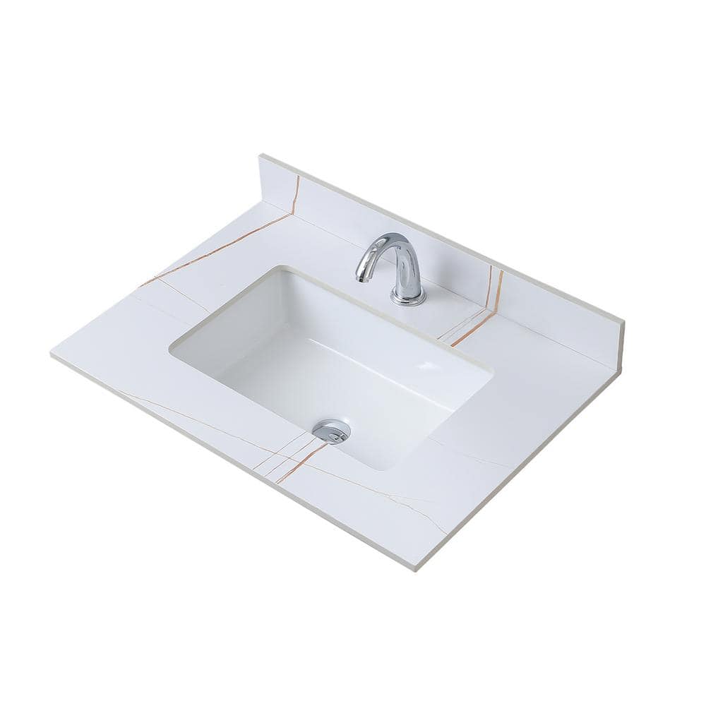 31.02 in. W x 22.01 in. D Stone White Rectangular Single Sink Vanity Top in
