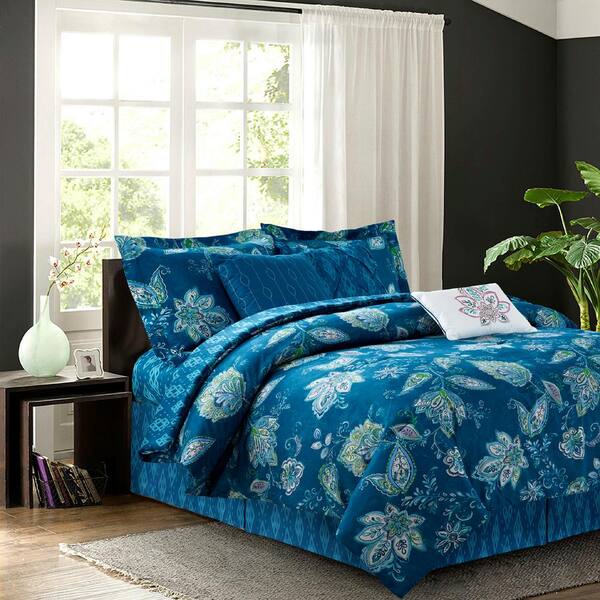 R2Zen Jaipur 7-Piece Teal Floral Queen Comforter Set