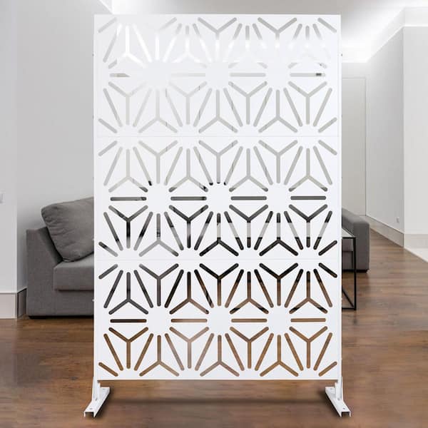 76 in. x 48 in. Freestanding Decorative Privacy Screen White Metal for Outside Lawn Garden