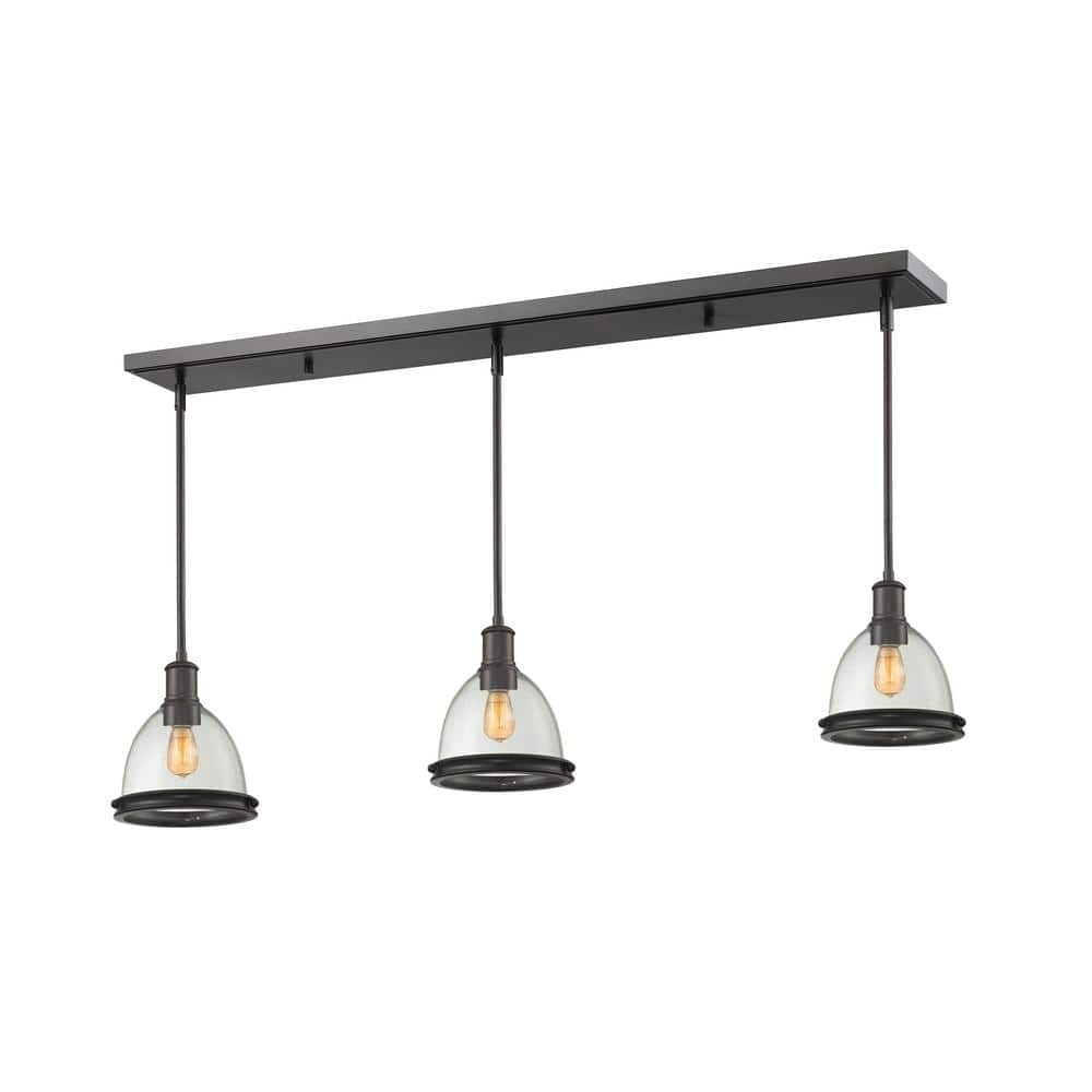 Mason 3-Light Bronze Shaded Island Pendant Light with Clear Seedy Glass Sha
