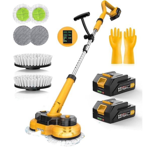 Commercial Cordless Electric Spin Mop Scrubber for Floor Cleaning in White with Smart Display LED Light Water Spray