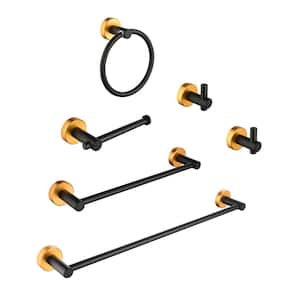 Modern 6-Piece Bath Hardware Set with Mounting Hardware in Black and Gold