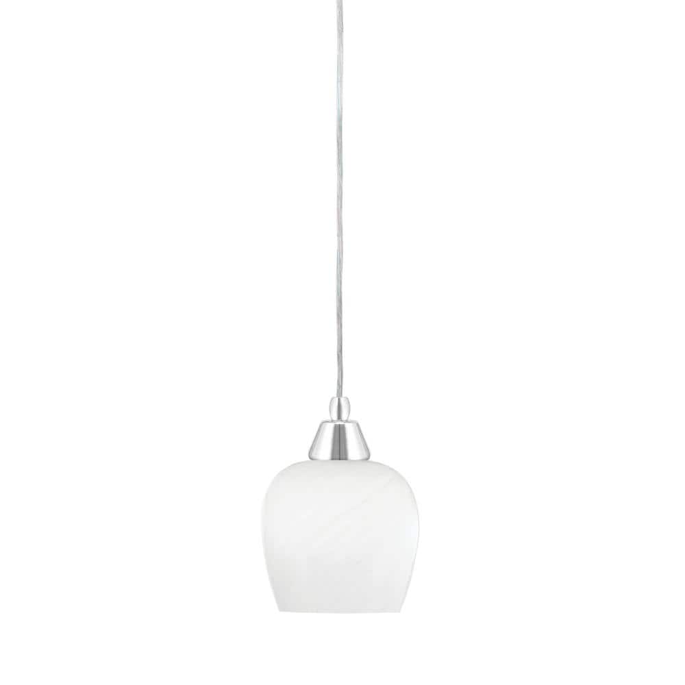Bryson 6 in. 1-Light Chrome Cord Pendant Light with 6 in. White Marble Glas
