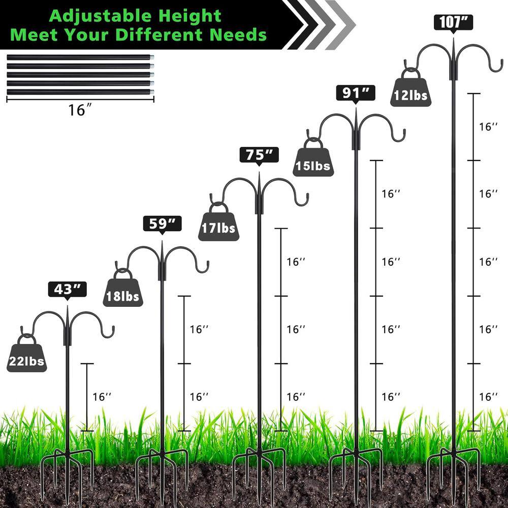 Adjustable Black Steel Double Shepherd Hook for Bird Feeders