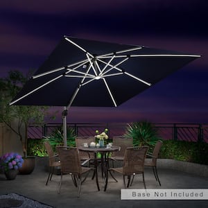 10 ft. Square Solar Powered LED Patio Umbrella Outdoor Cantilever Umbrella Heavy-Duty Sun Umbrella in Navy Blue
