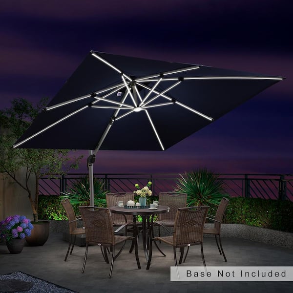 PURPLE LEAF 10 ft. Square Solar Powered LED Patio Umbrella Outdoor Cantilever Umbrella Heavy-Duty Sun Umbrella in Navy Blue