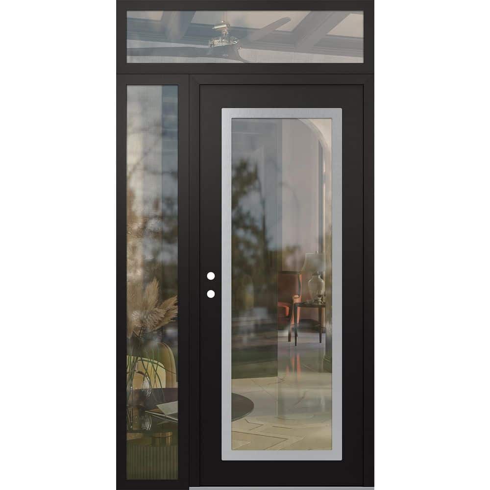 C1 50 in. x 96 in. Silver P Right-Hand/Inswing Clear Glass Black/Black Sidelite Plus Transom Steel Prehung Front Door price history on PriceWatchPro