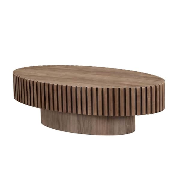 Tenleaf 43.7 in. Walnut Brown MDF Wood Modern Oval Outdoor Coffee