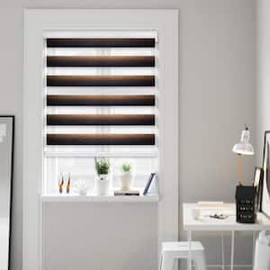 Cut-to-Size Smokey Walnut Cordless Light Filtering Dual Layer Privacy Polyester Zebra Roller Shade 14 in. W x 72 in. L