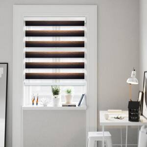 Cut-to-Size Smokey Walnut Cordless Light Filtering Dual Layer Privacy Polyester Zebra Roller Shade 55 in. W x 72 in. L