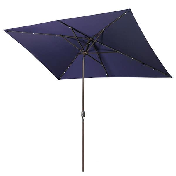 Kahomvis 10 ft. x 6.5 ft. Solar Lights Patio Outdoor Aluminium Tilt Beach Umbrella in Navy Blue without Stand