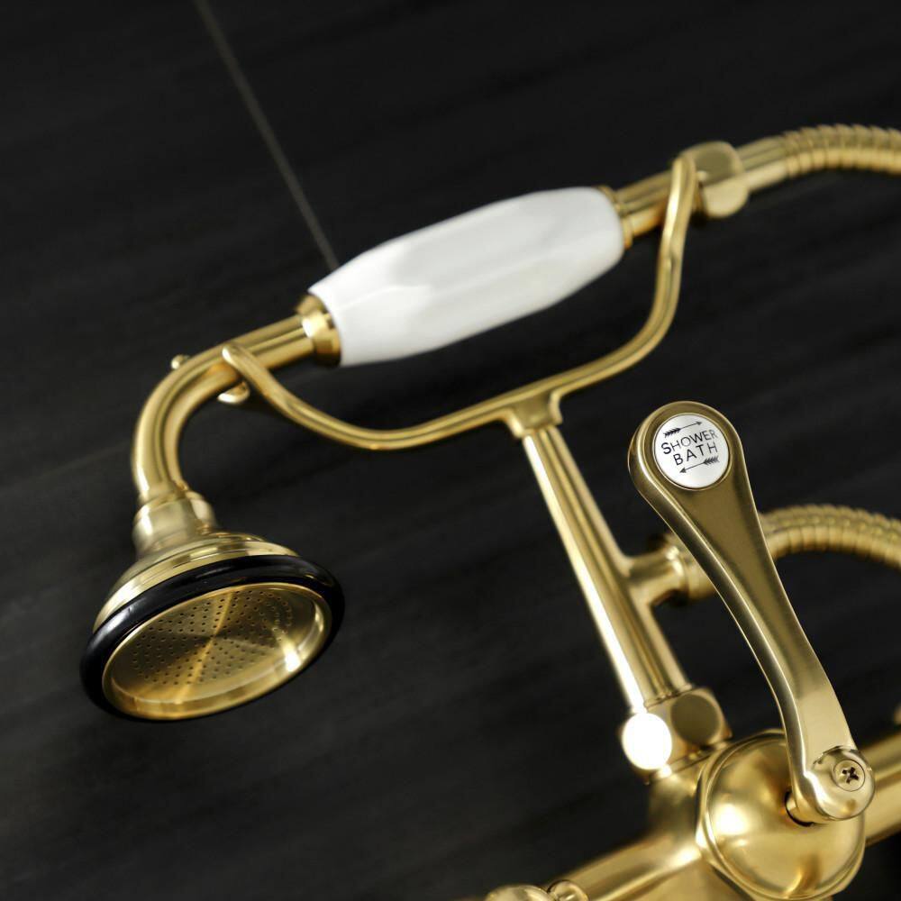 Brushed Brass Vintage Wall Mount Clawfoot Tub Faucet with Hand Shower