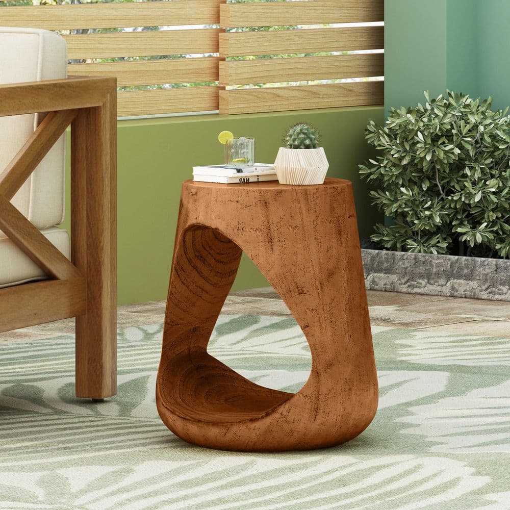 Antique Brown Round Top Hollow MGO Concrete Outdoor Side Table with Wood-like Texture price history on PriceWatchPro