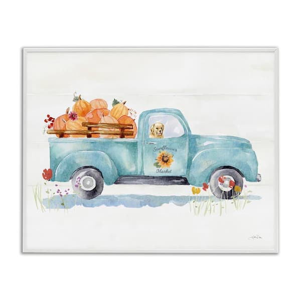 Stupell Industries Sunflower Market Pumpkin Truck by Katrina Pete White Framed Graphic Travel Art Print 24 in. x 30 in.