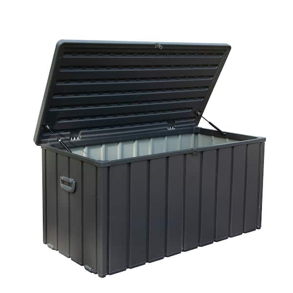 100 Gal. Dark Gray Steel Deck Box with Lockable Lid, Mobility Rollers and Side Handles