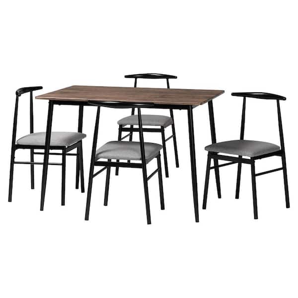Baxton Studio Arnold 5-Piece Grey and Dark Brown MDF Wood Top Dining Set