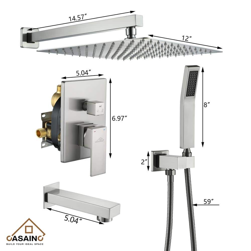 Brushed Nickel Wall-Mounted Rain Shower System with Handheld Head