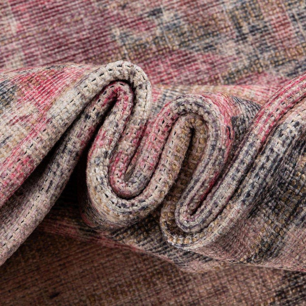 Beige Pink Synthetic Reversible Indoor Runner Rug
