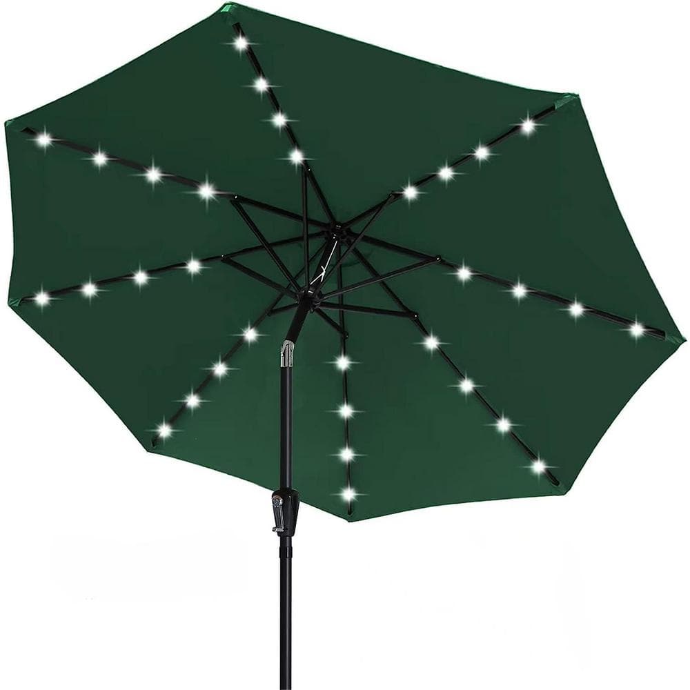 9 ft. Forest Green Durable Solar Led Patio Umbrellas with 32 in. LED Lights