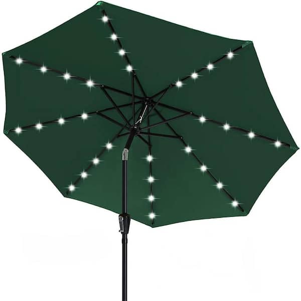 Dyiom 9 ft. Forest Green Durable Solar Led Patio Umbrellas with 32 in. LED Lights, Beach Word Umbrella