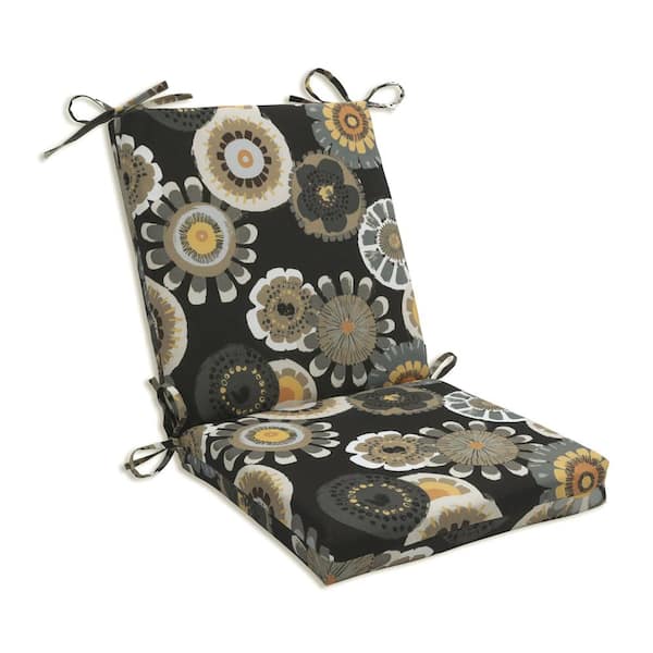Pillow Perfect Floral Outdoor/Indoor 18 in. W x 3 in. H Deep Seat, 1-Piece Chair Cushion and Square Corners in Black/Yellow Crosby