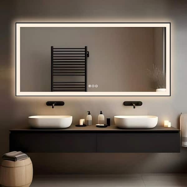 Aura 84 in. W x 40 in. H Rectangular Frameless Anti-Fog Ceiling Wall Mount Bathroom Vanity Mirror in Silver