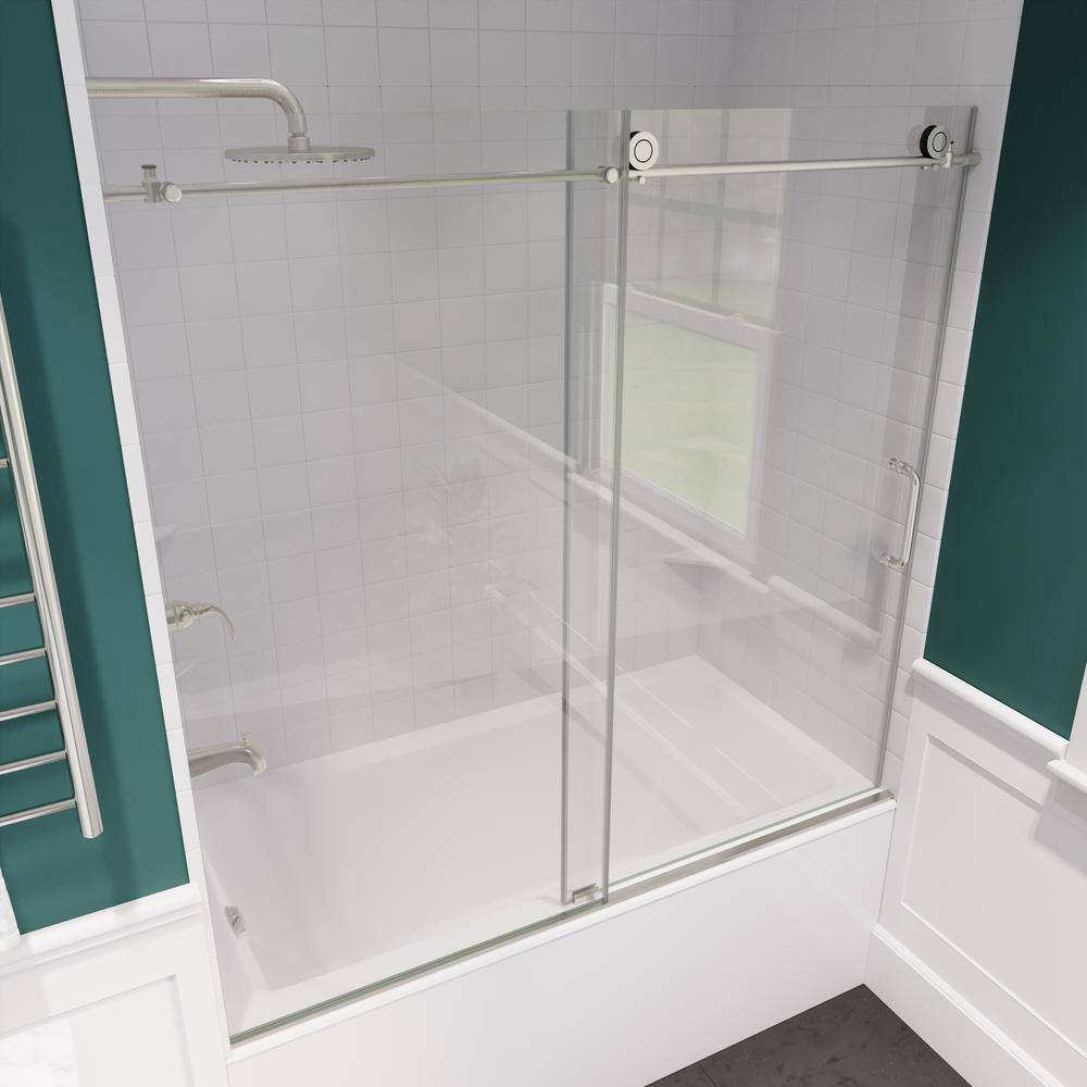 Raymore Brushed Nickel Frameless Sliding Tub Door with Tsunami Guard