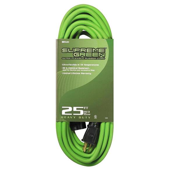 Southwire 25 ft. 14/3 SJOW Ultra-Flex Supreme Green Rubber Outdoor Medium-Duty Extension Cord