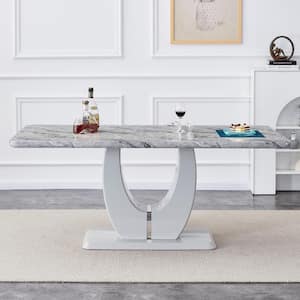 Modern Rectangle Grey Faux Marble 75.39 in. Pedestal Dining Table Seats for 6