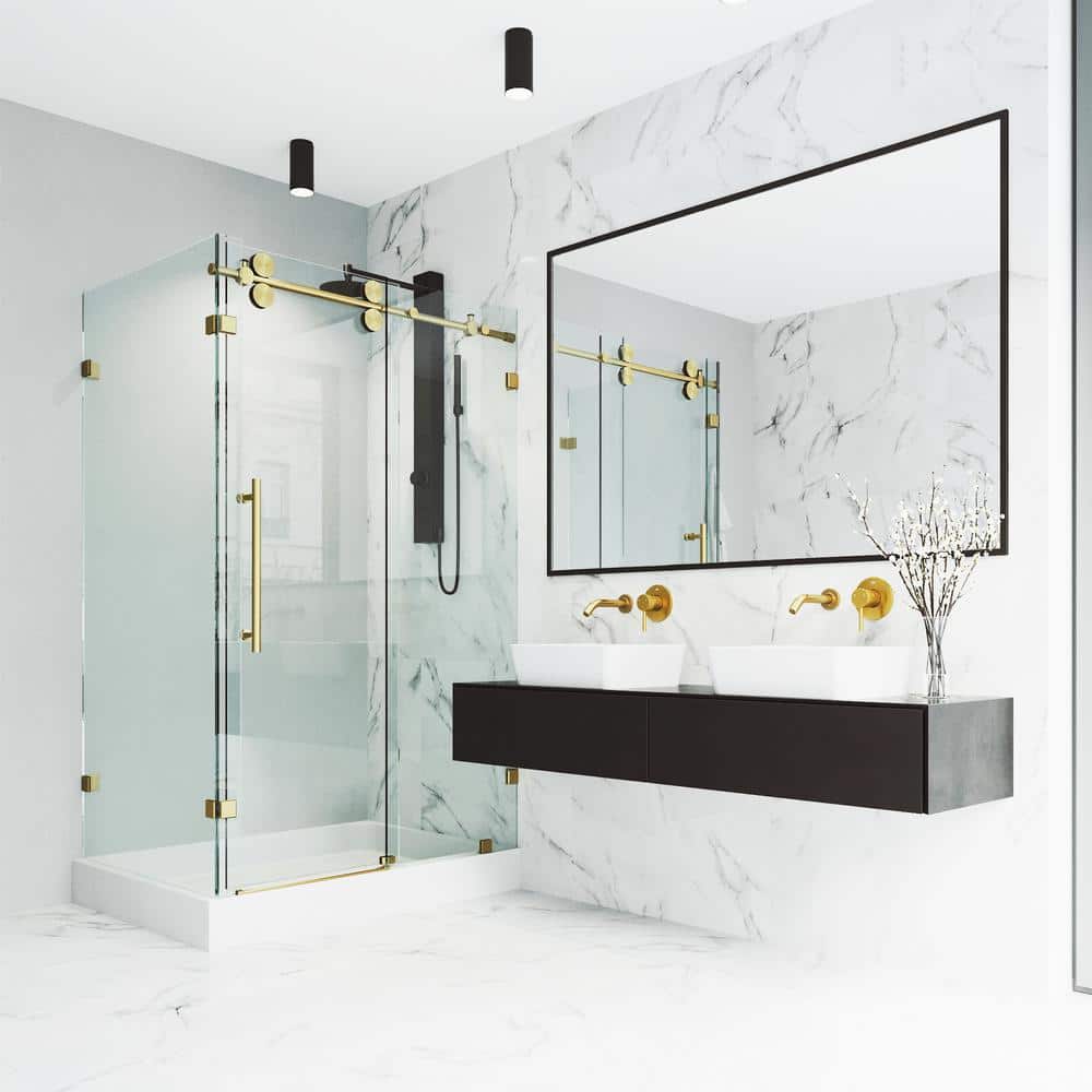 Winslow 36'' x 48'' Frameless Sliding Shower Enclosure in Matte Brushed Gold