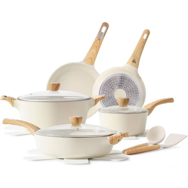 6.5 qt Ceramic Nonstick Saute Pan with Lid Healthy Induction Pots and Pans Cooking Set 14-Piece Non toxic Aluminum