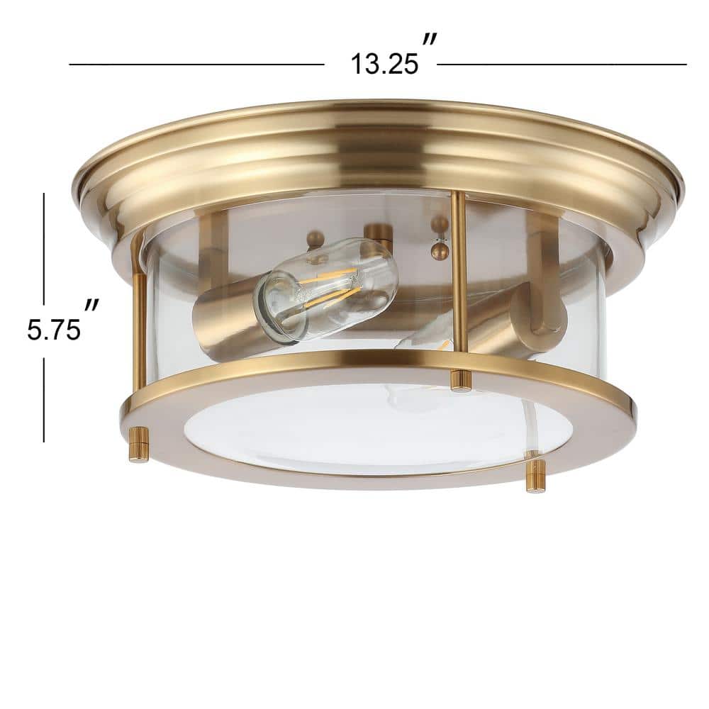 Lauren 13.25" Brass Gold and Clear Glass LED Flush Mount