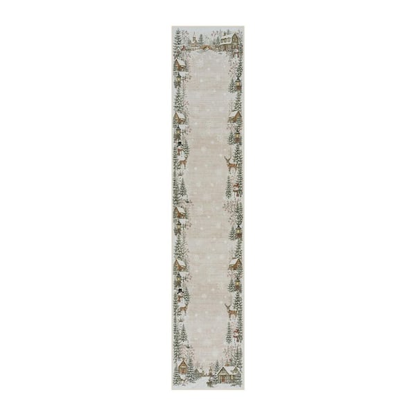 Snowy Village 2 X 10 Red Christmas Washable Area Rug Runner Rug