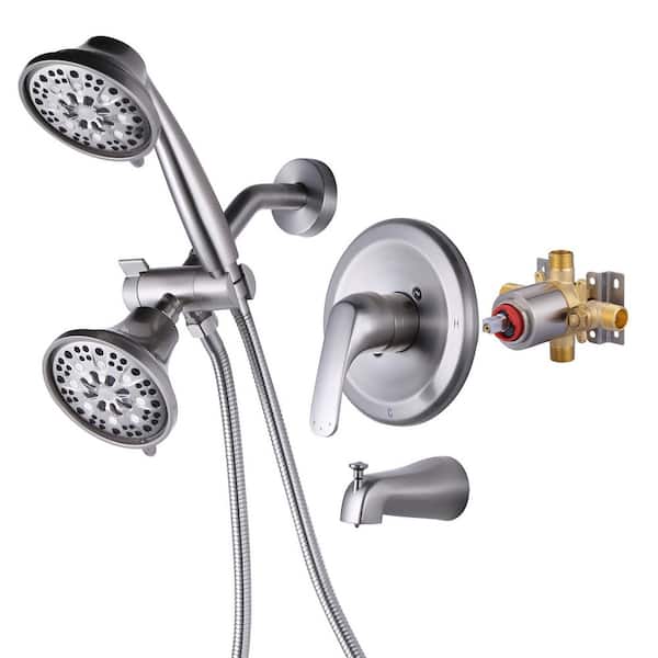 Single Handle 7-Spray Dual Shower Faucet and Bathtub Faucet 1.8 GPM with Pressure Balance in Brushed Nickel