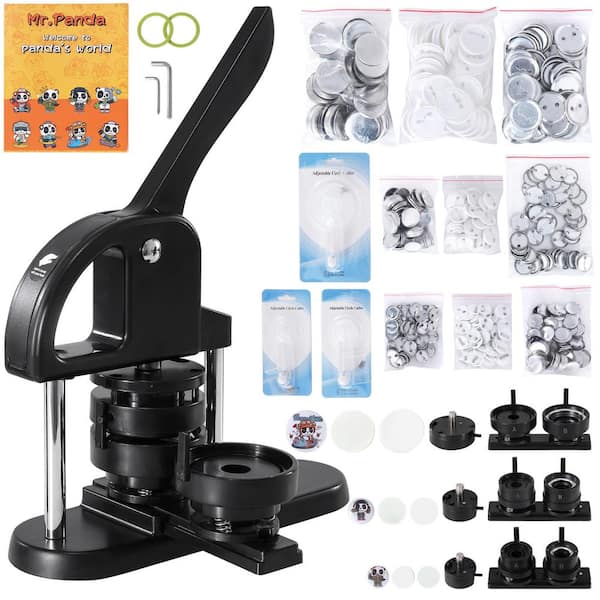 3-in-1 Button Maker Machine, 1/1.25/2.28 in. (25/32/58mm) Pin Press Kit, Installation-Free Badge Maker, 300 Button Parts