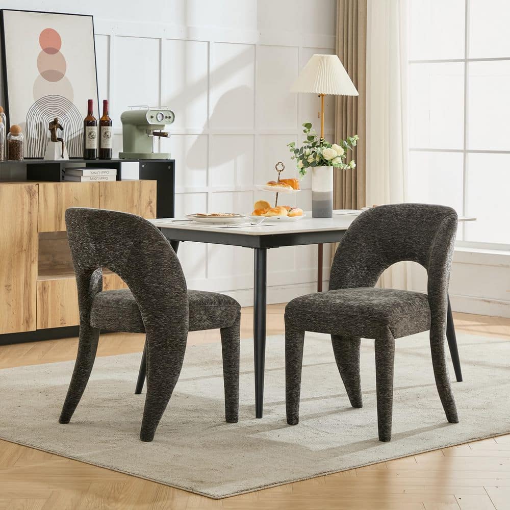 Just Grey Chenille Upholstered Dining Chair, Hollowed Out Backrest (Set of 2) price history on PriceWatchPro