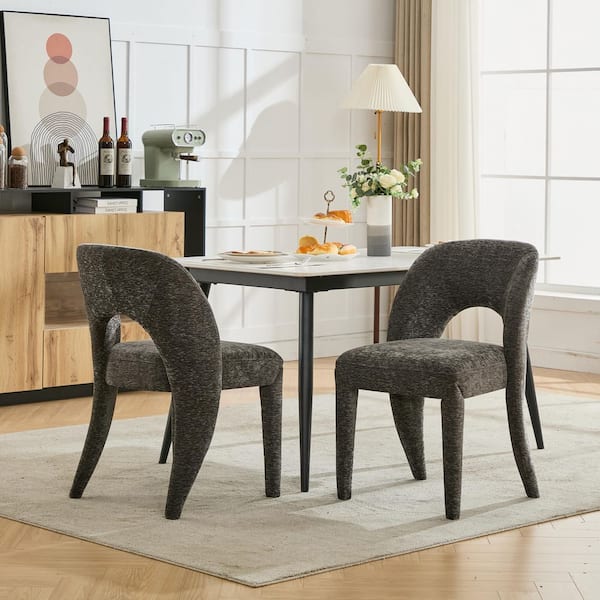 Just Grey Chenille Upholstered Dining Chair, Hollowed Out Backrest (Set of 2)