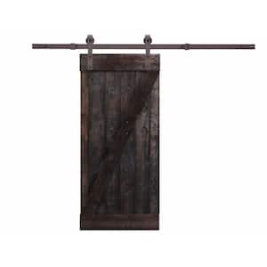 36 in. x 84 in. 1 Panel Primed Natural Wood Finish 6.6 ft. Dark Coffee Sliding Barn Door with Sliding Door Hardware Kit