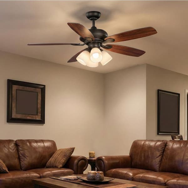 Hampton Bay Hollis 52 in. Indoor LED Bronze Downrod Ceiling Fan