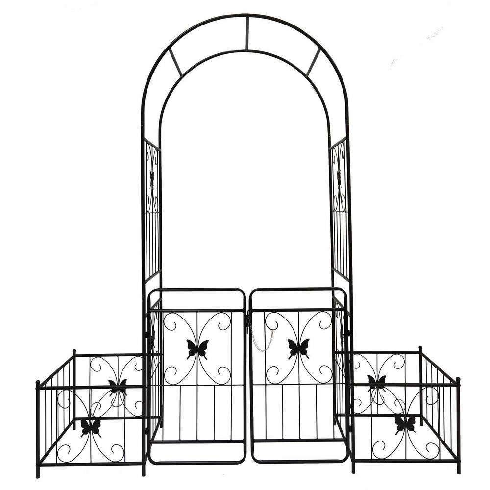 79.5 in. x 86.6 in. Metal Garden Arbor with Gate Climbing Plants Support Rose Arch Outdoor in Black price history on PriceWatchPro