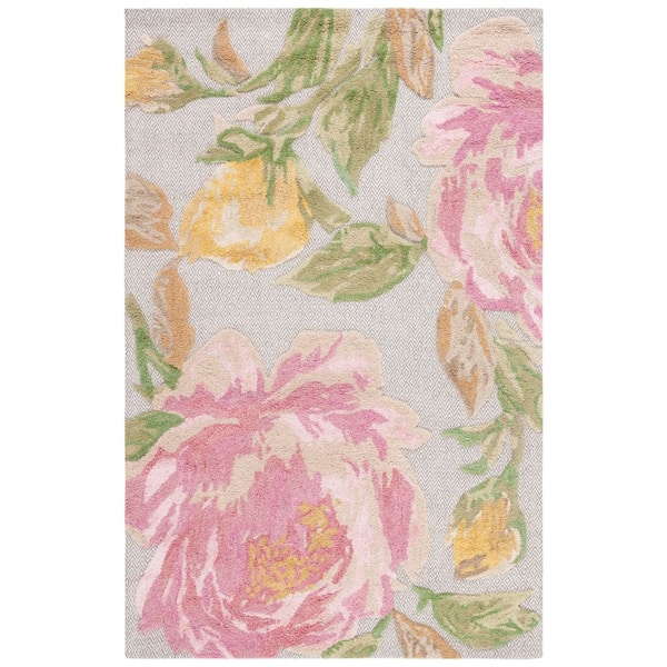 Glamour 4 ft. x 6 ft. Pink/Gray Floral Area Rug